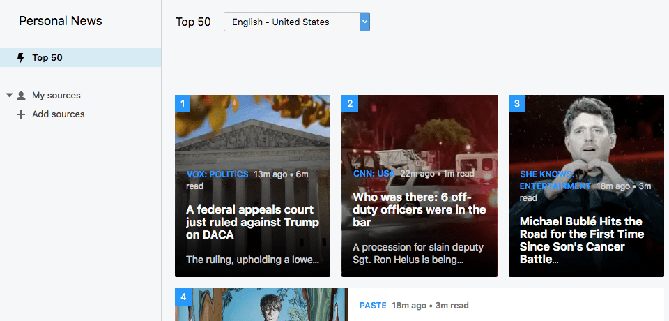 Opera News Reader. Top 50 news from United States Window