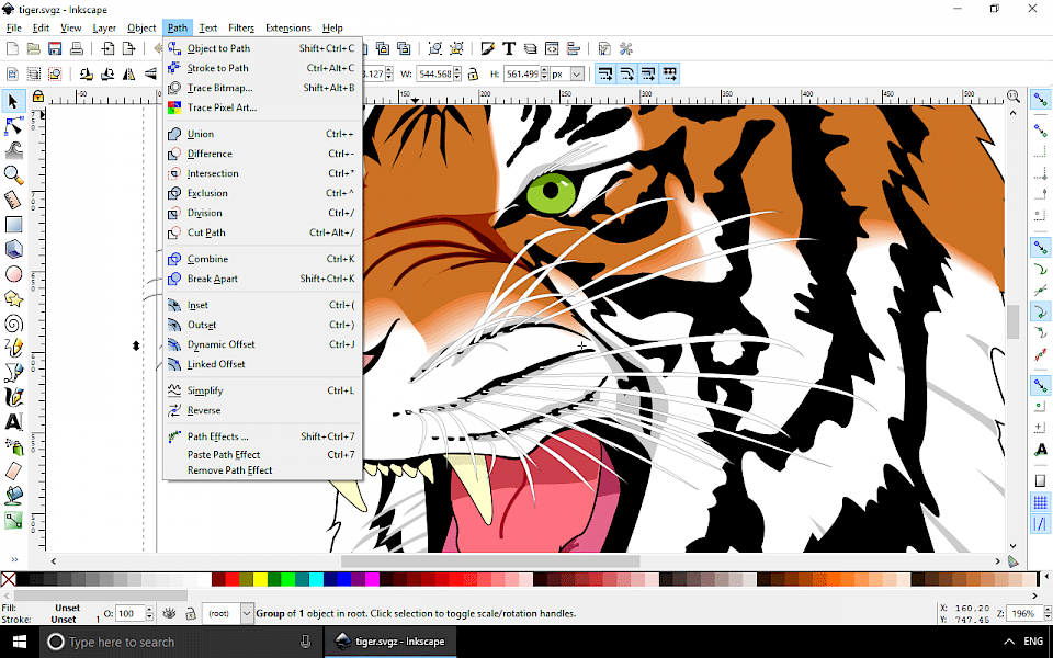 Screenshot of Inkscape software running on Windows 10.