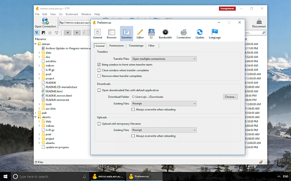 Screenshot of Cyberduck software running on Windows 10.