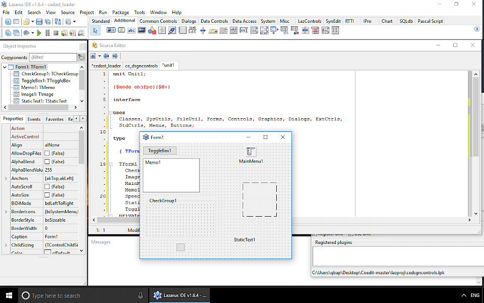 Screenshot of Lazarus software running on Windows 10.
