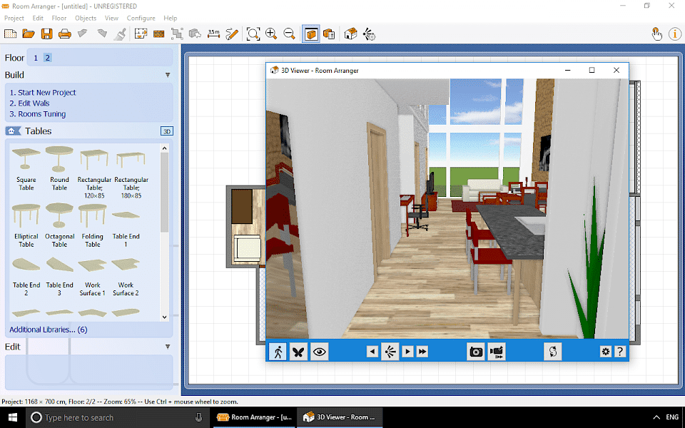 Screenshot of Room Arranger software running on Windows 10.