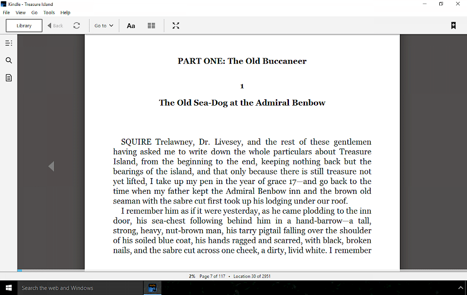 Screenshot of Kindle for PC software running on Windows 10.