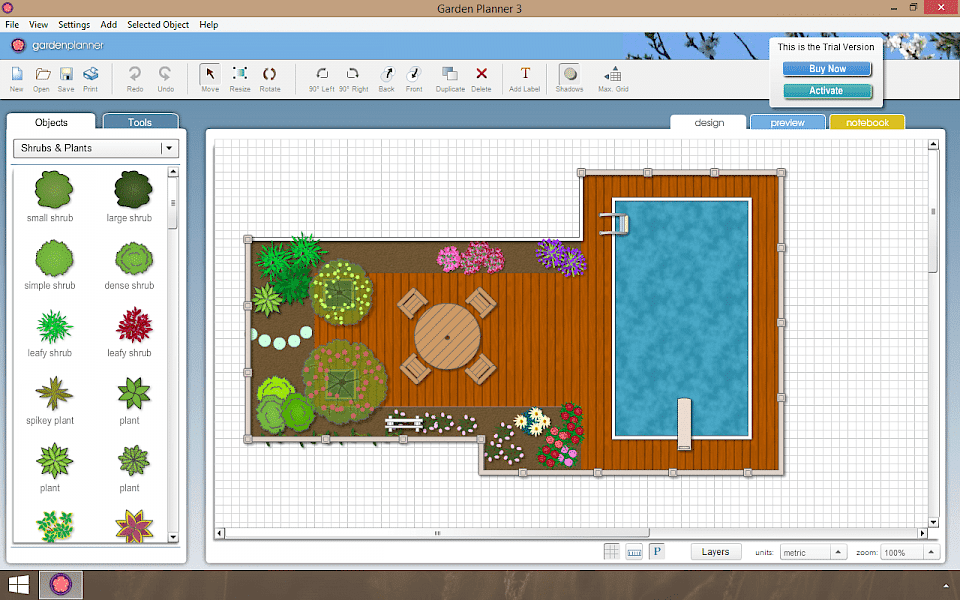 Screenshot of Garden Planner software running on Windows 10.