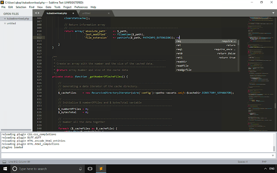 Screenshot of Sublime Text software running on Windows 10.