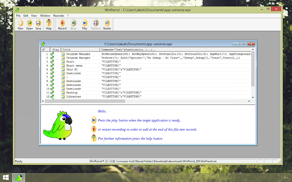 Screenshot of WinParrot software running on Windows 10.