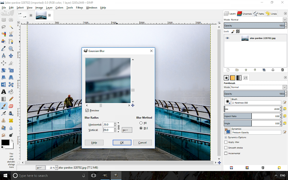 Screenshot of GIMP software running on Windows 10.