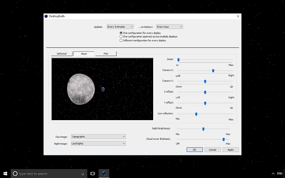 Screenshot of Desktop Earth software running on Windows 10.