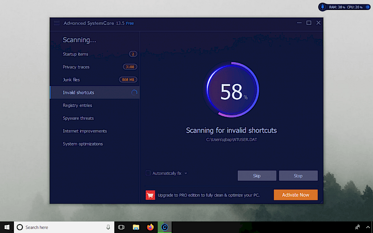 Advanced SystemCare Scan on Windows 10