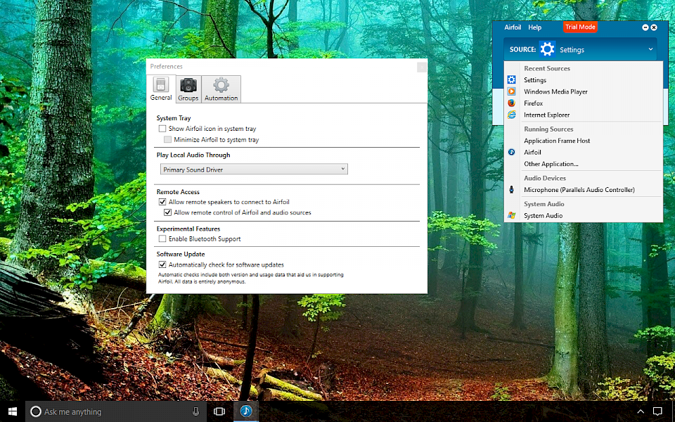Screenshot of Airfoil software running on Windows 10.