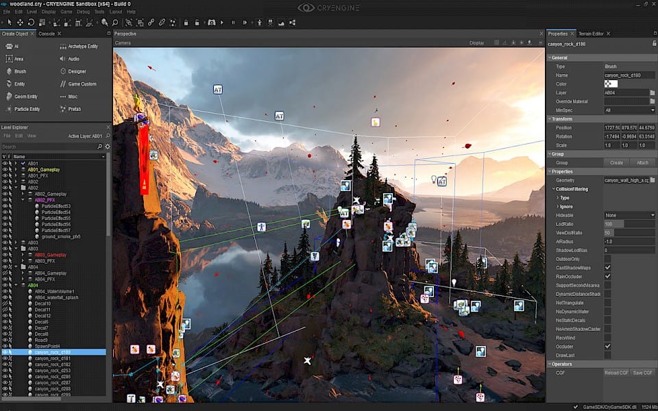 Screenshot of CryEngine software running on Windows 10.