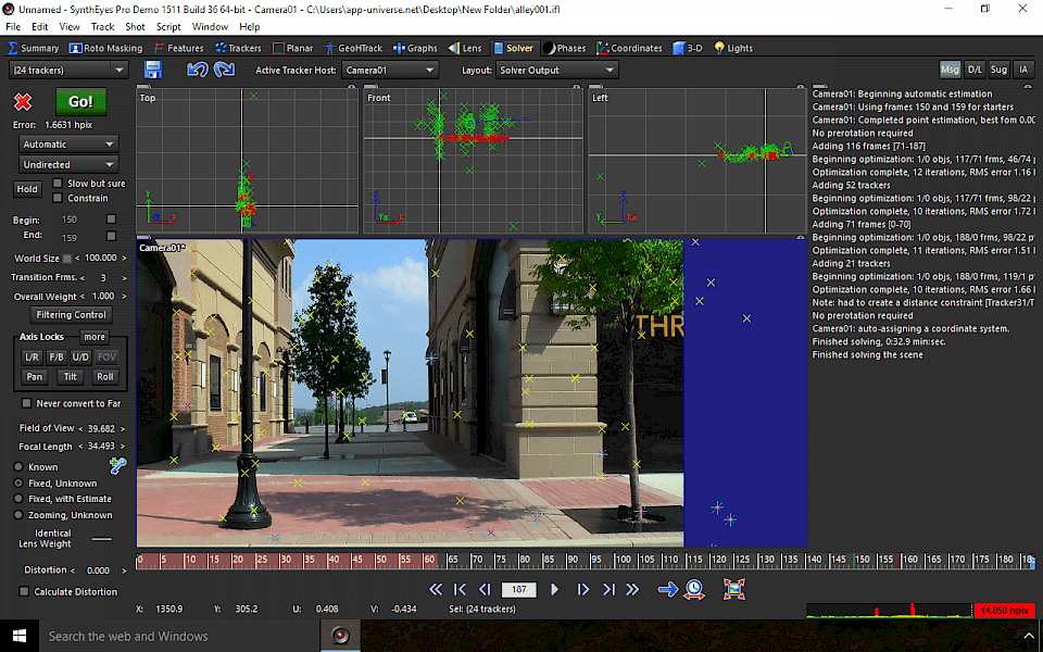 Screenshot of SynthEyes Pro software running on Windows 10.