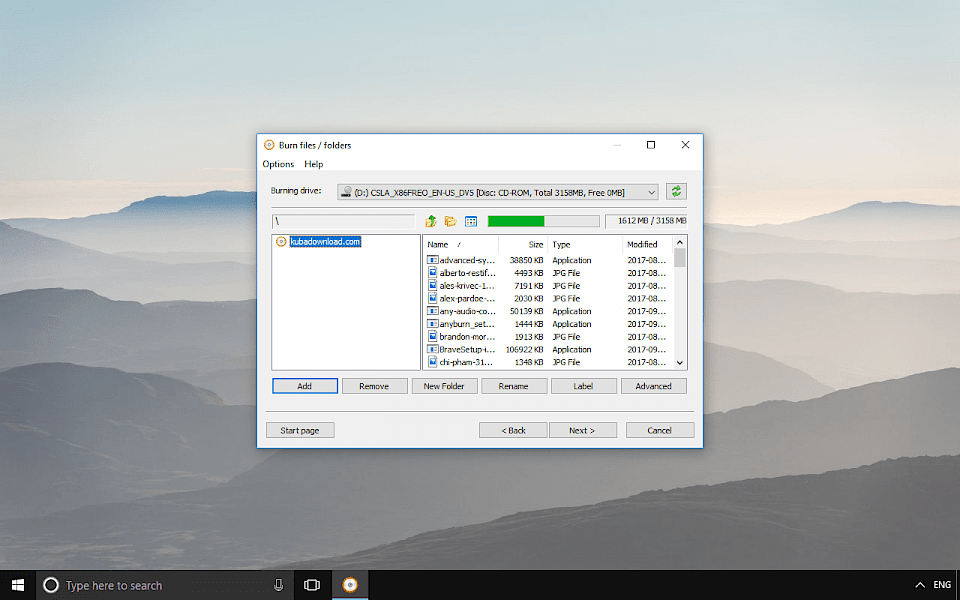 Screenshot of AnyBurn software running on Windows 10.