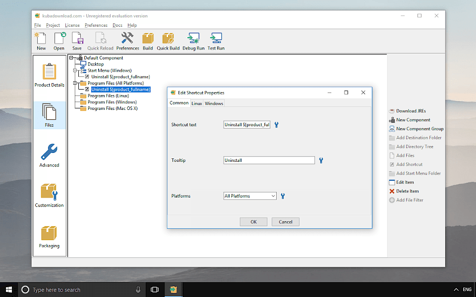 Screenshot of InstallBuilder software running on Windows 10.