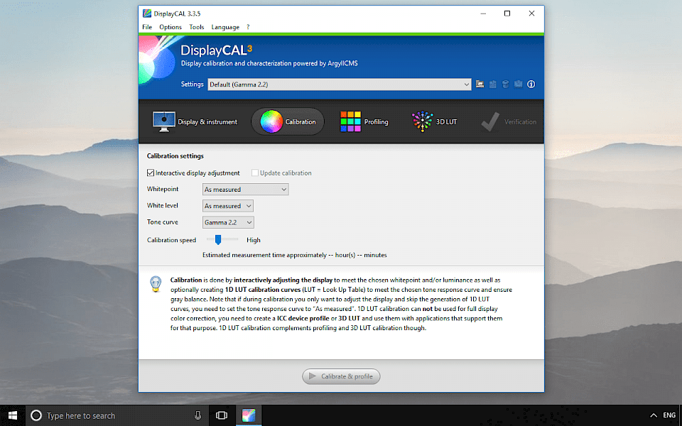 Screenshot of DisplayCAL software running on Windows 10.