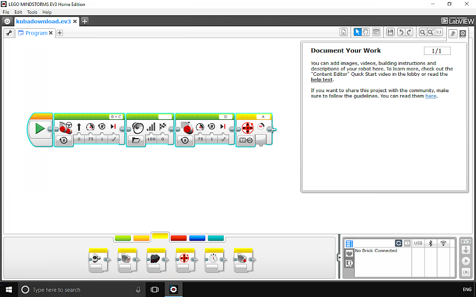 Screenshot of EV3 Software software running on Windows 10.