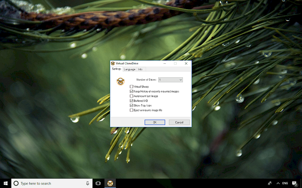 Screenshot of Virtual CloneDrive software running on Windows 10.