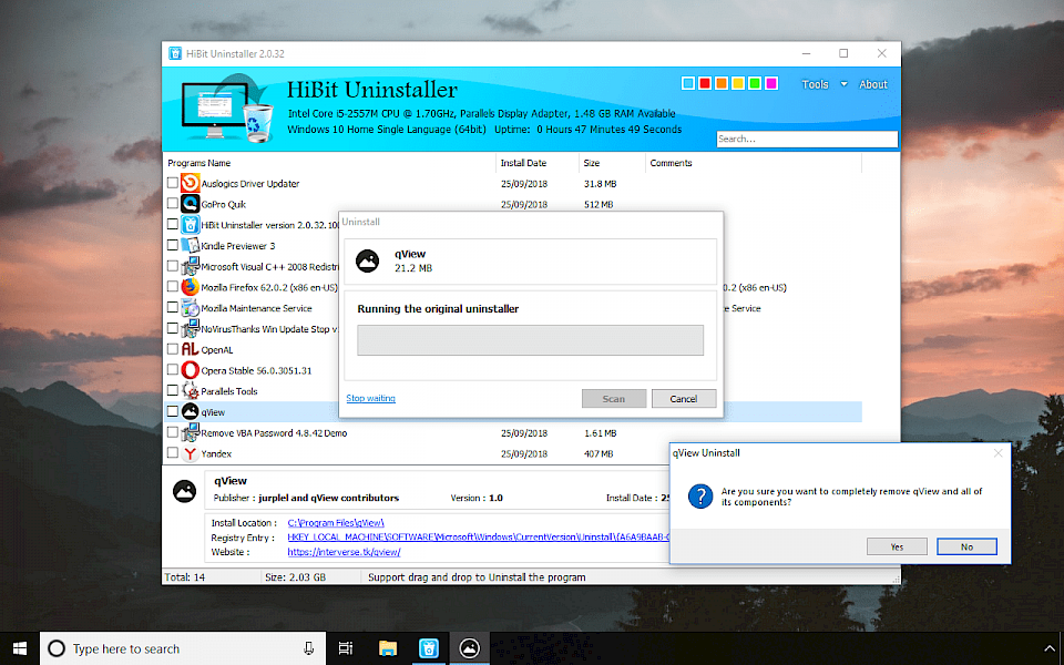 HiBit Uninstaller running on Windows 10