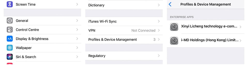 iOS Profiles & Devices Management from iPhone