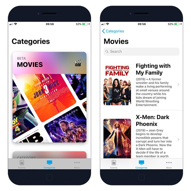 Channels App for iOS with movies