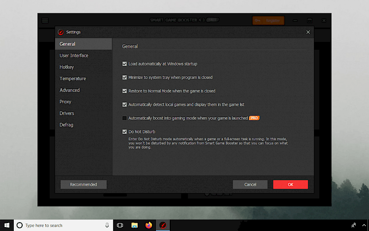 Smart Game Booster Settings
