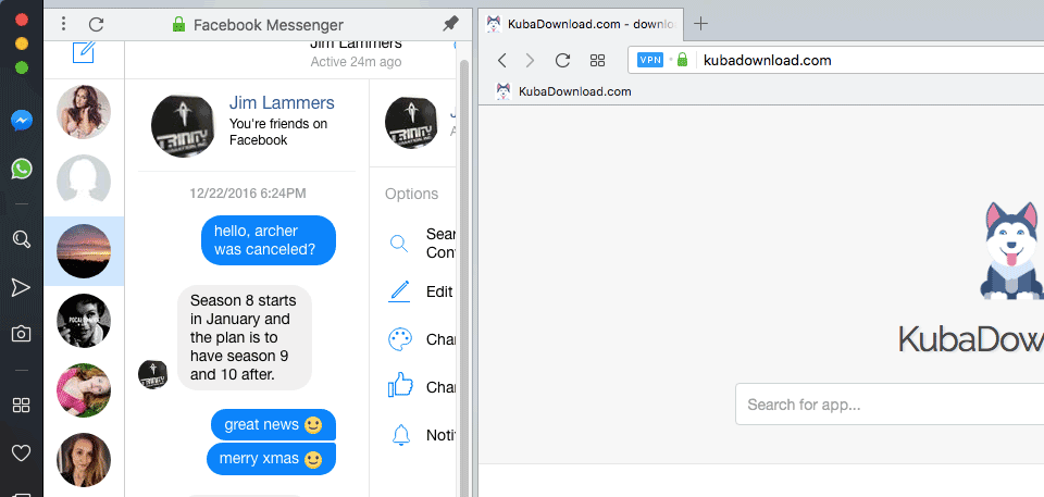 Facebook Messenger in Opera Browser Sidebar
