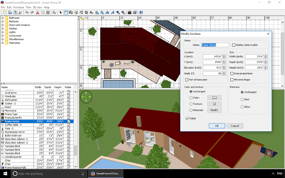 Screenshot of Sweet Home 3D software running on Windows 10.