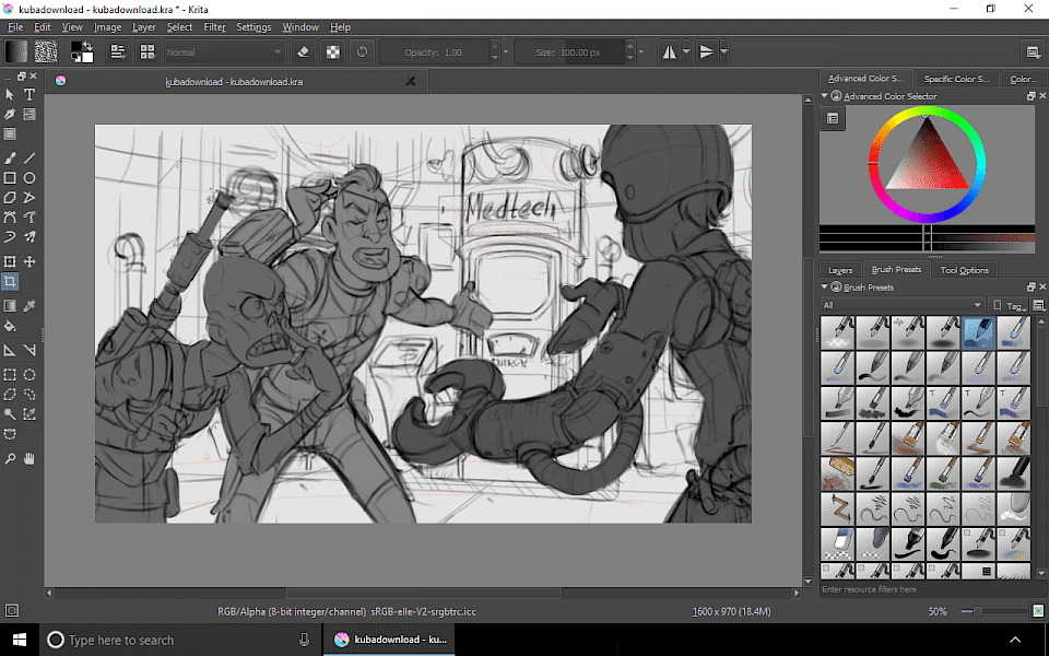Screenshot of Krita software running on Windows 10.