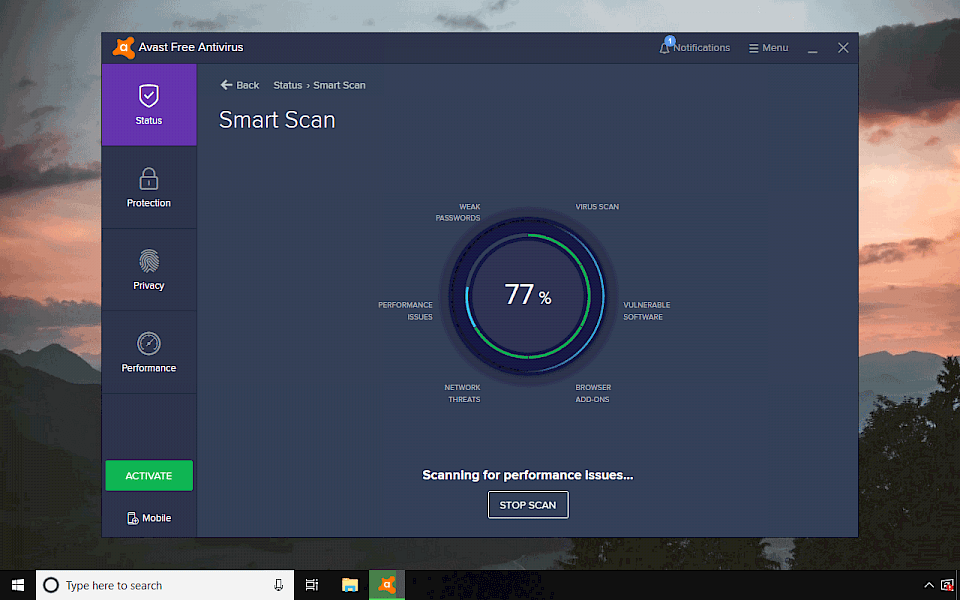 Avast Free Antivirus Smart Scan screenshot