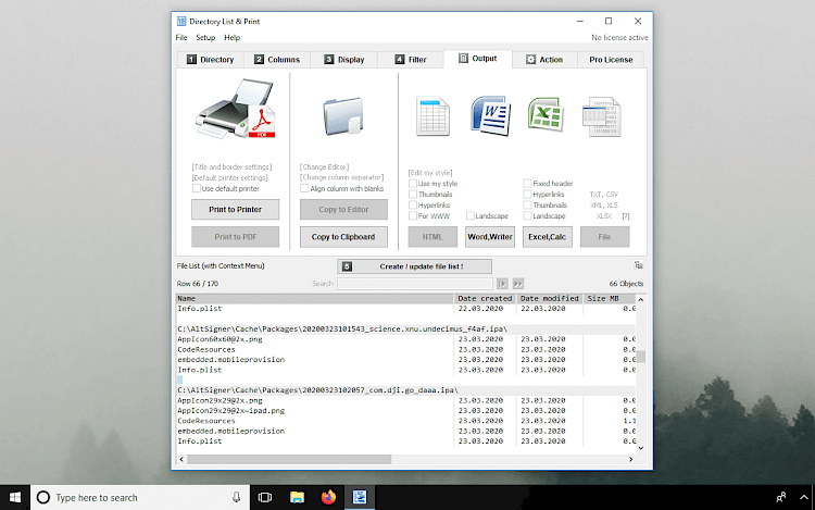 Directory List & Print Output Settings