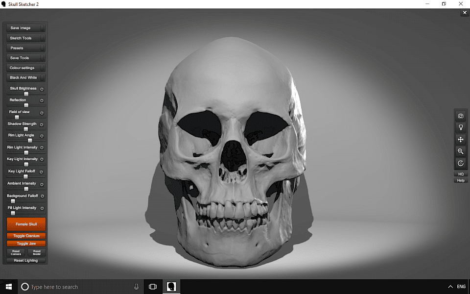Screenshot of Skull Sketcher software running on Windows 10.