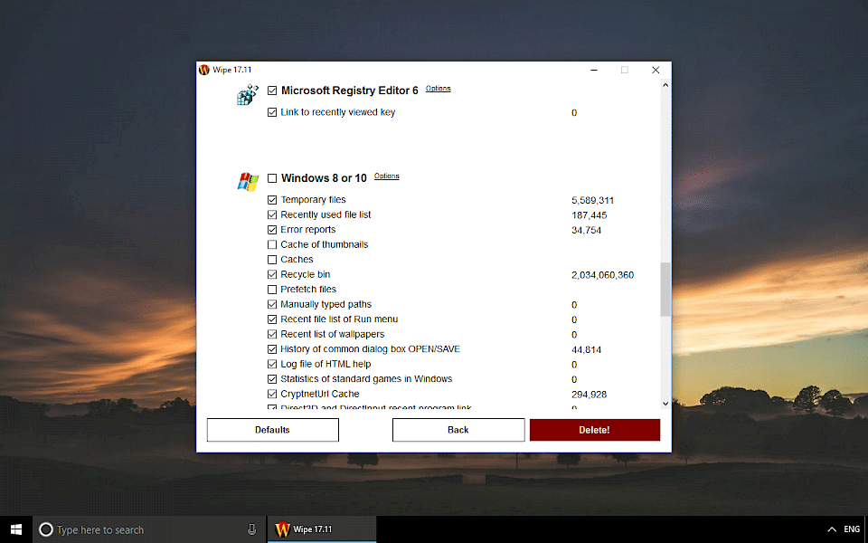 Screenshot of Wipe software running on Windows 10.