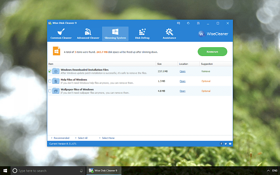 Screenshot of Wise Disk Cleaner software running on Windows 10.