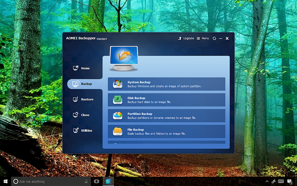 Screenshot of AOMEI Backupper software running on Windows 10.