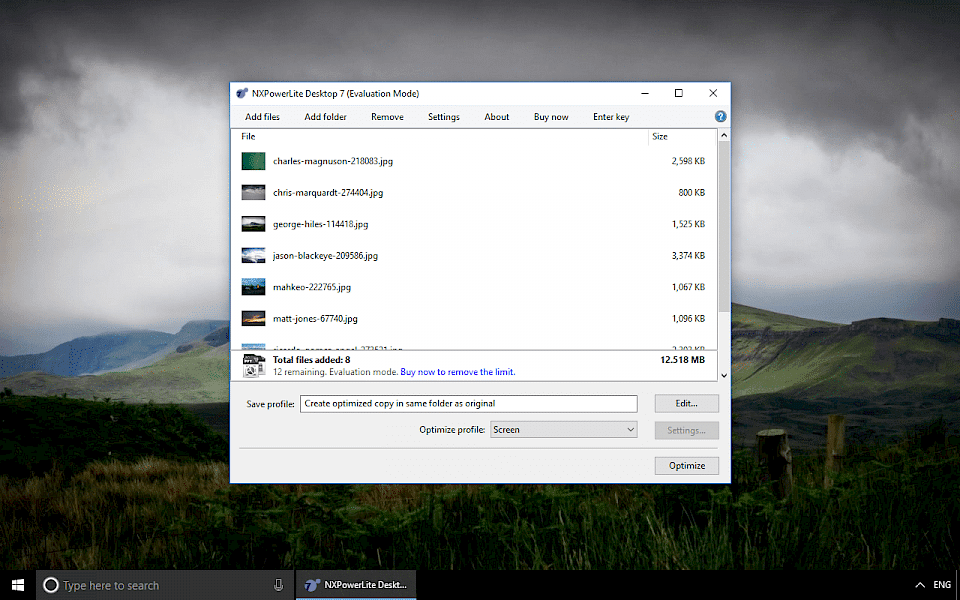 Screenshot of NXPowerLite Desktop software running on Windows 10.