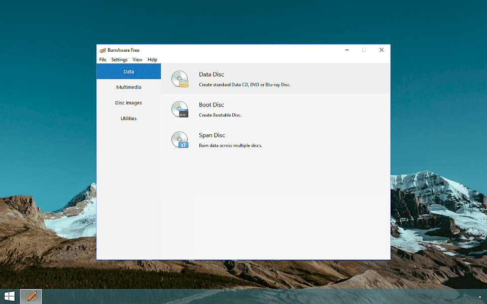 Screenshot of BurnAware Free software running on Windows 10.