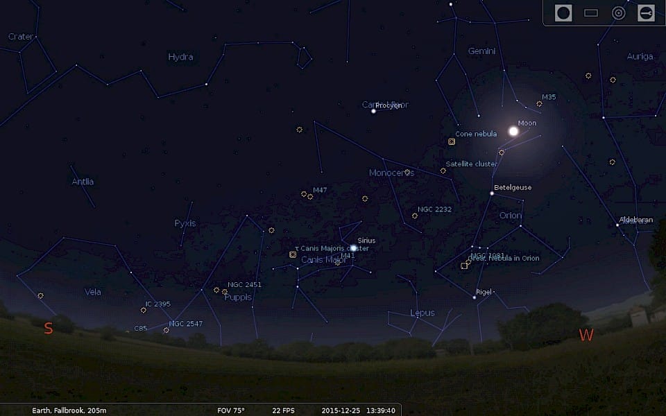 Screenshot of Stellarium software running on Windows 10.