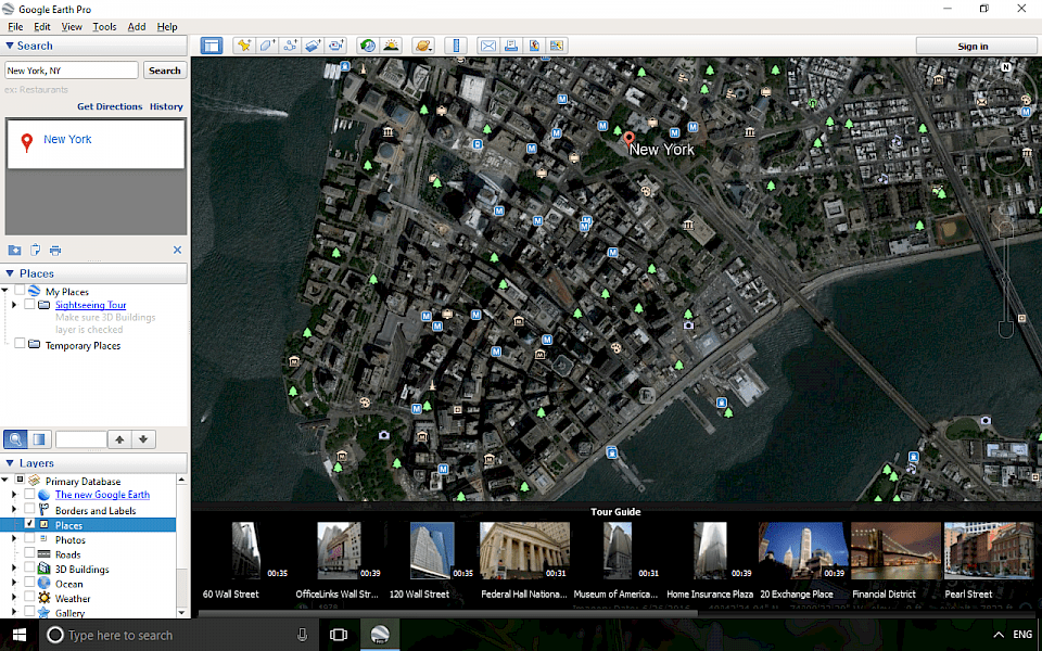 Screenshot of Google Earth Pro software running on Windows 10.