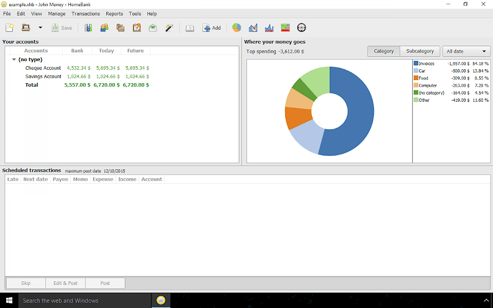 Screenshot of HomeBank software running on Windows 10.