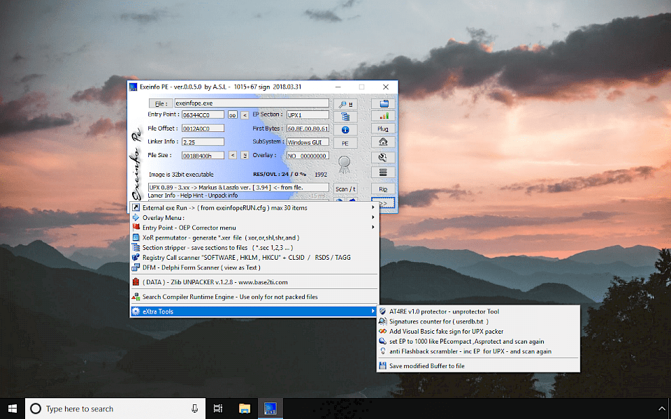 Exeinfo PE running Windows 10