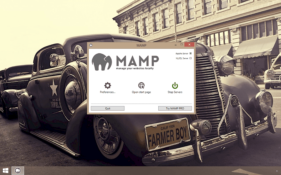 Screenshot of MAMP software running on Windows 10.