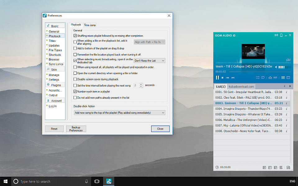 Screenshot of GOM Audio software running on Windows 10.