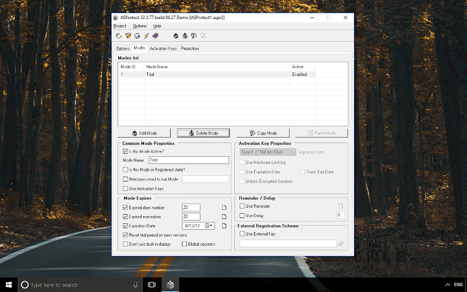 Screenshot of ASProtect software running on Windows 10.