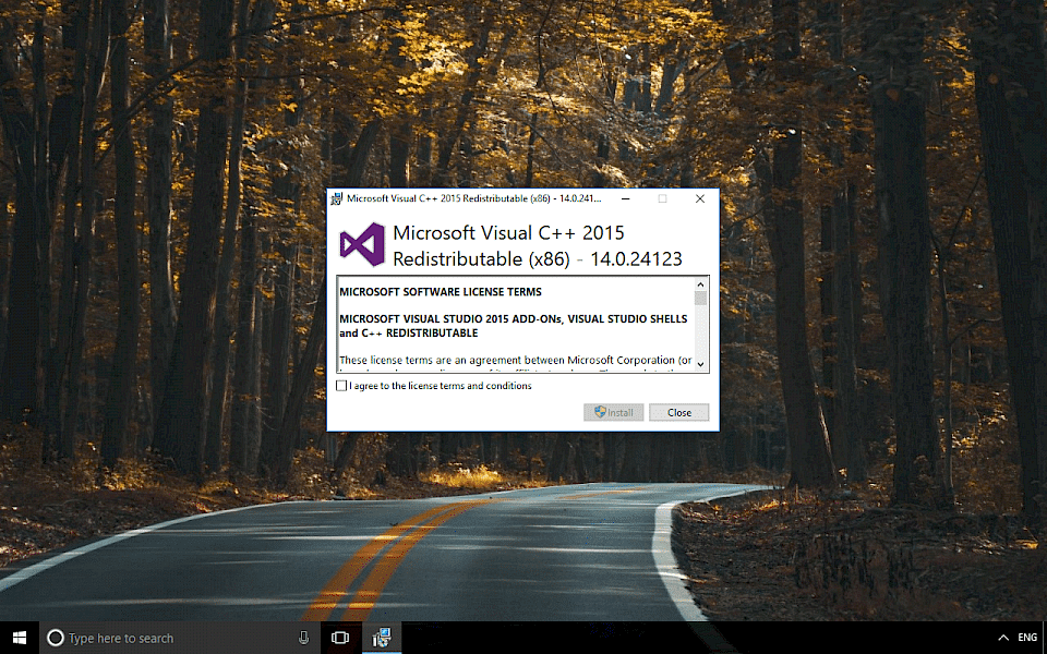 Screenshot of Microsoft Visual C++ Package software running on Windows 10.