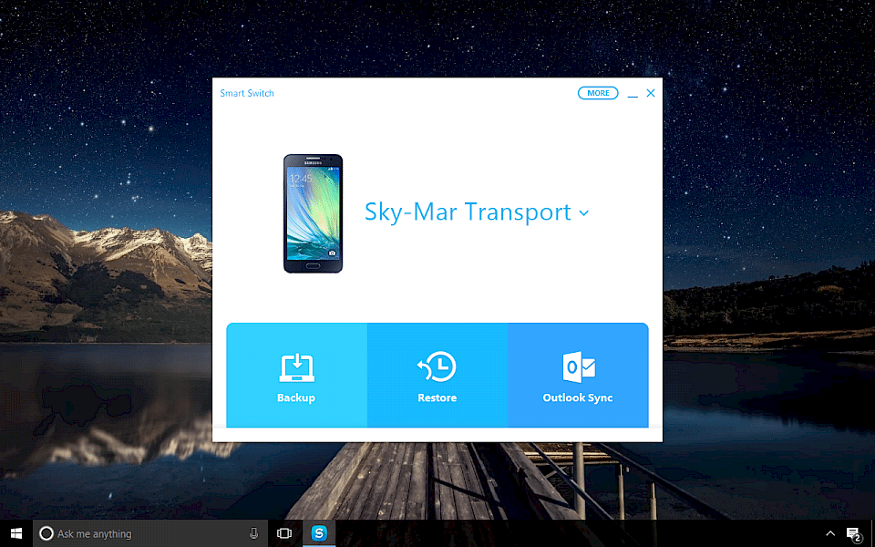 Screenshot of Samsung Smart Switch software running on Windows 10.
