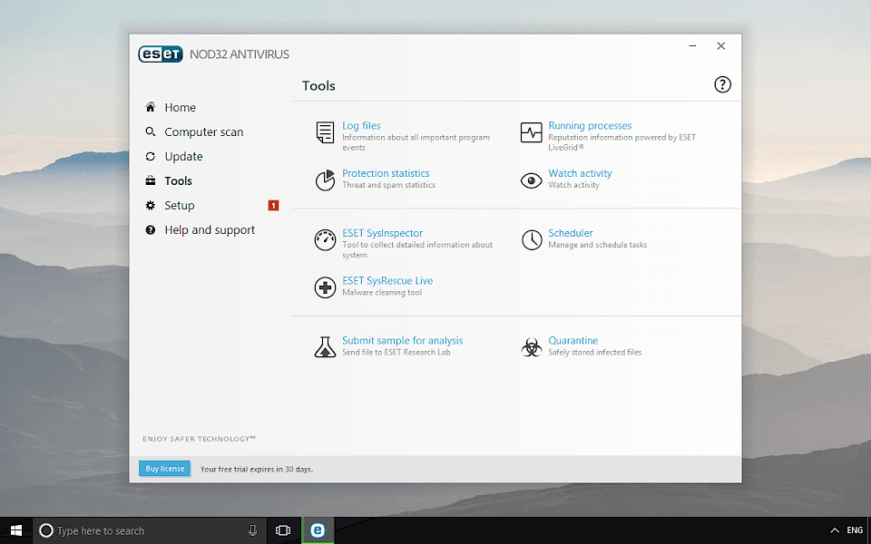 Screenshot of ESET NOD32 software running on Windows 10.