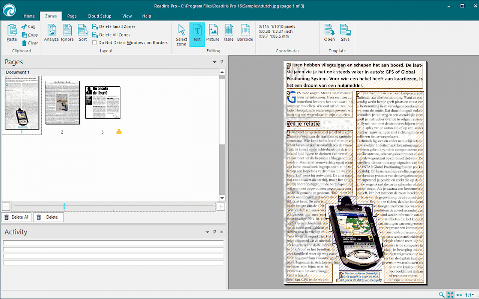 Screenshot of Readiris software running on Windows 10.