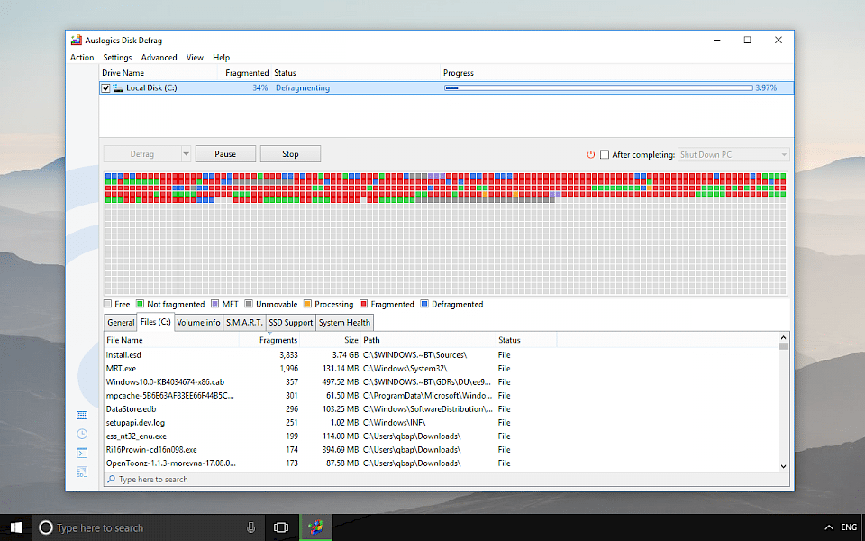 disc defrag windows 10