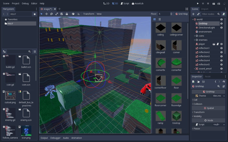 Screenshot of Godot software running on Windows 10.