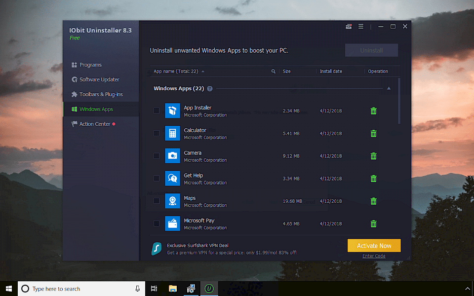 Uninstall Windows 10 Apps using IObit Uninstaller software