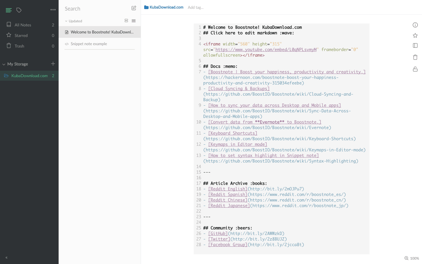 boostnote markdown code snippet coloring
